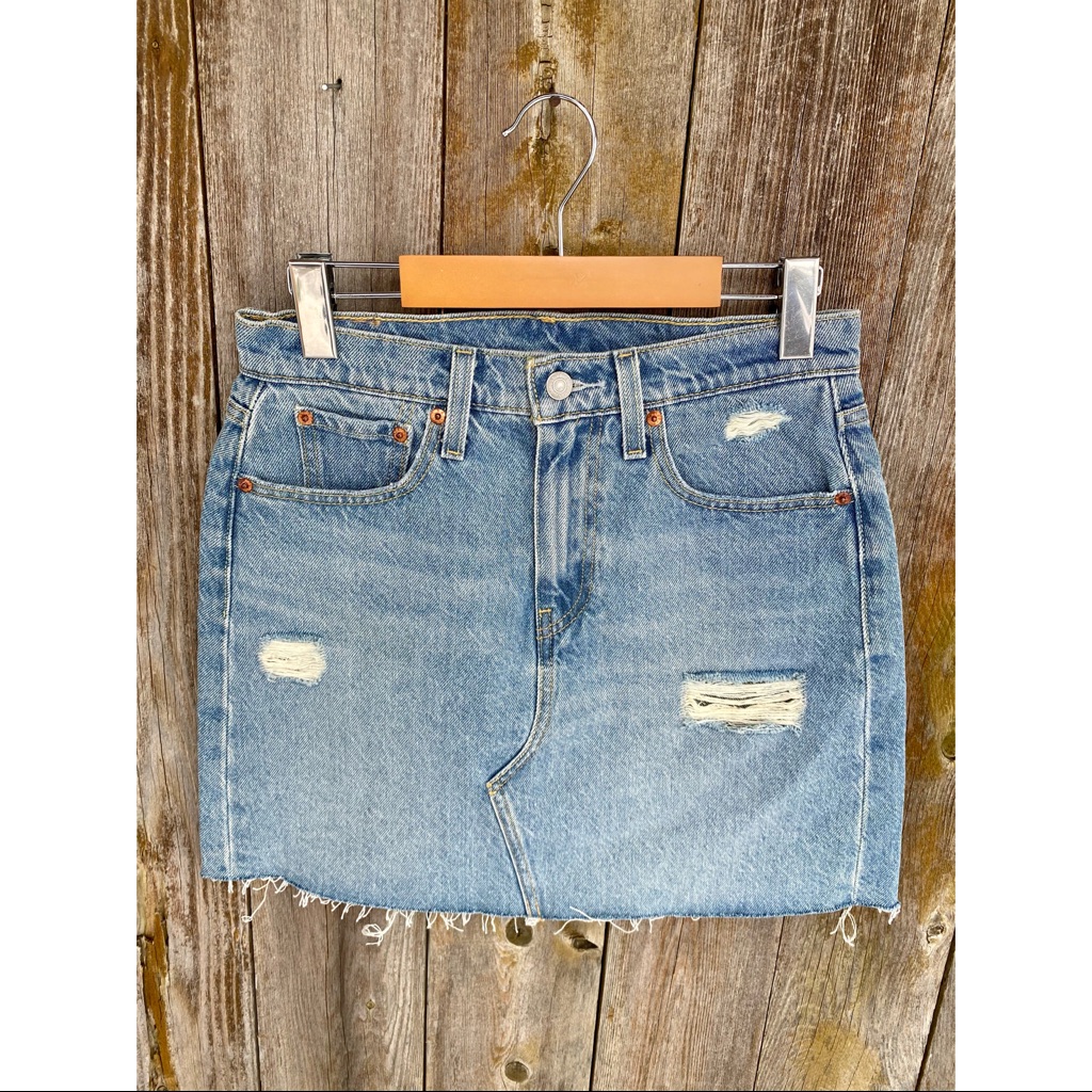 Levi's Light Wash Distressed Denim Mini Skirt